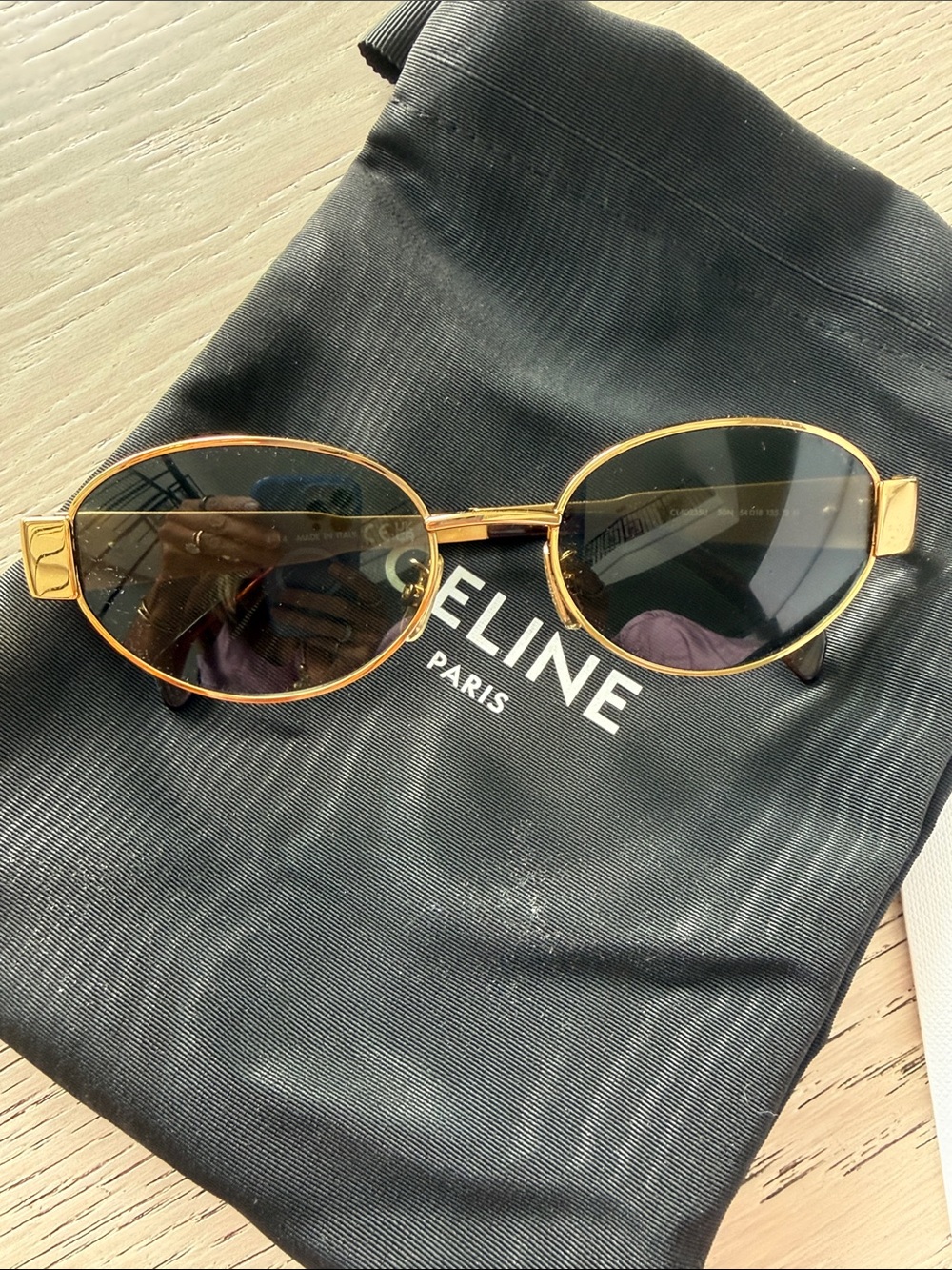 Celine Gold Triomphe Oval Sunglasses with Dark Lenses
